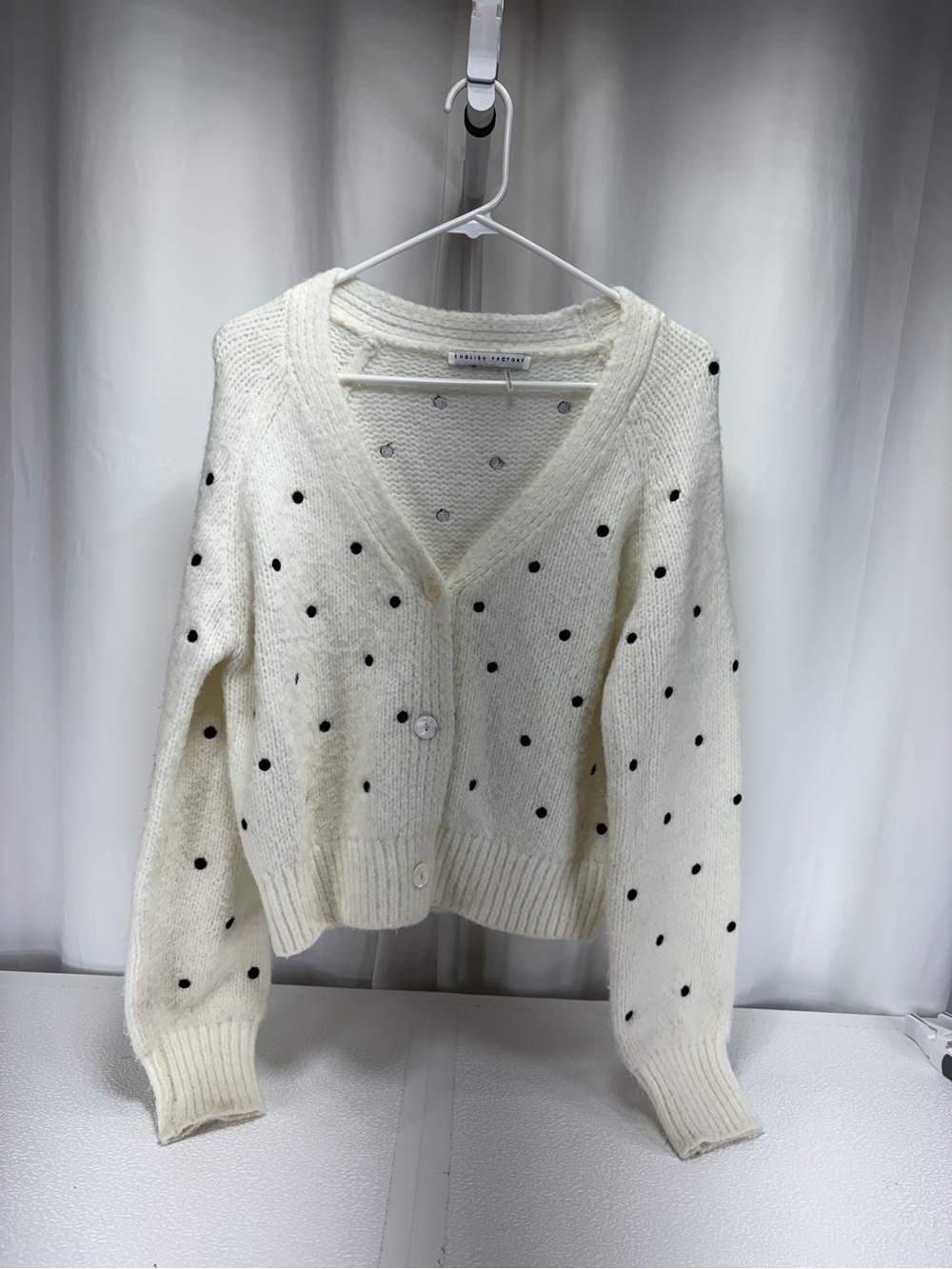 English Factory Cream V-Neck Polka Dot Cardigan 4688